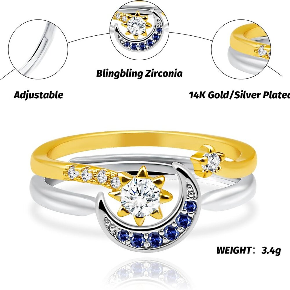 Sun And Moon Ring Set Stackable Rings For Women A… - image 7